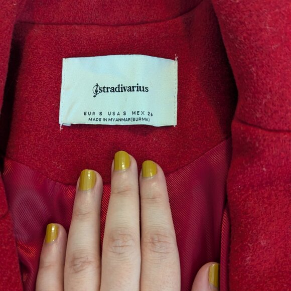 Adorable Red Wool Coat from Stradivarius - Size Small - Picture 8 of 9